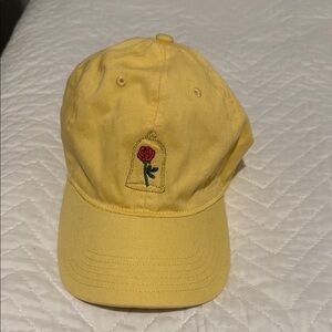 Yellow Cap with Embroidered Rose